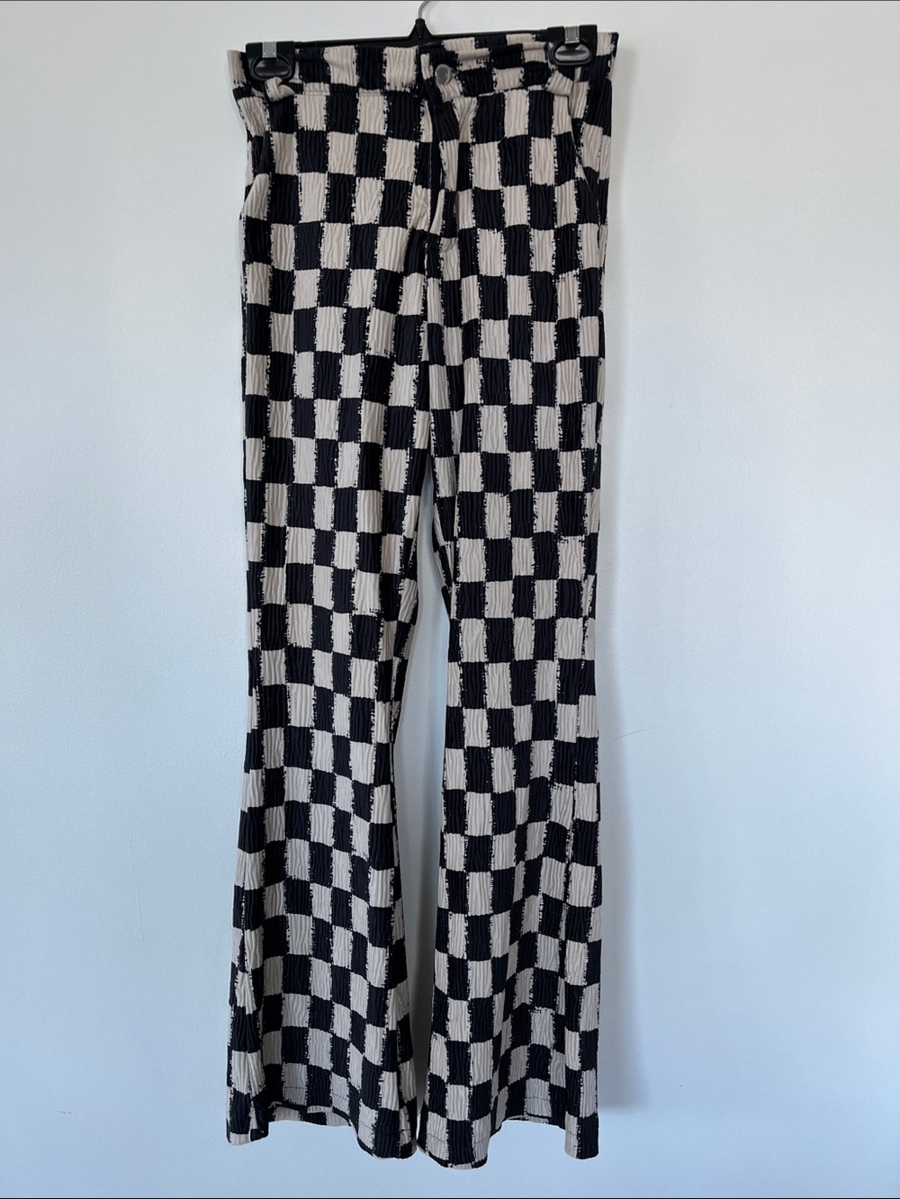 LIKE NEW Checkerboard Wide-Leg Knit Pants - Black & Cream